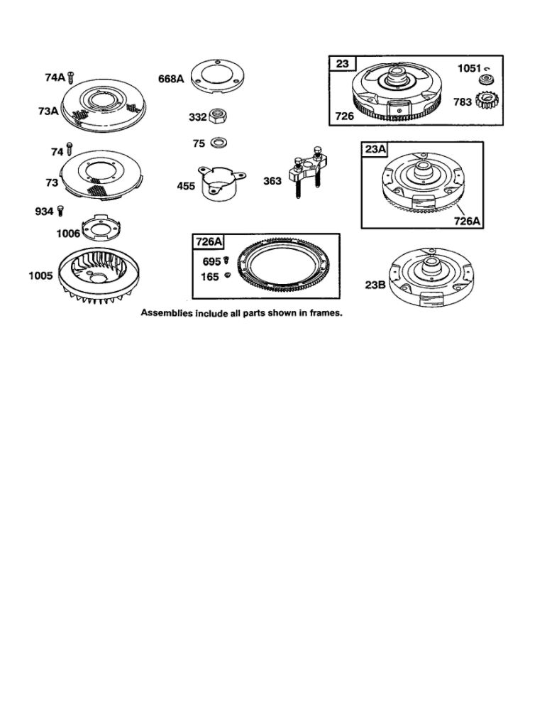 Flywheel Diagram and Parts List for 28B700-28B799 0001-0008-0009 Briggs and Stratton Engine